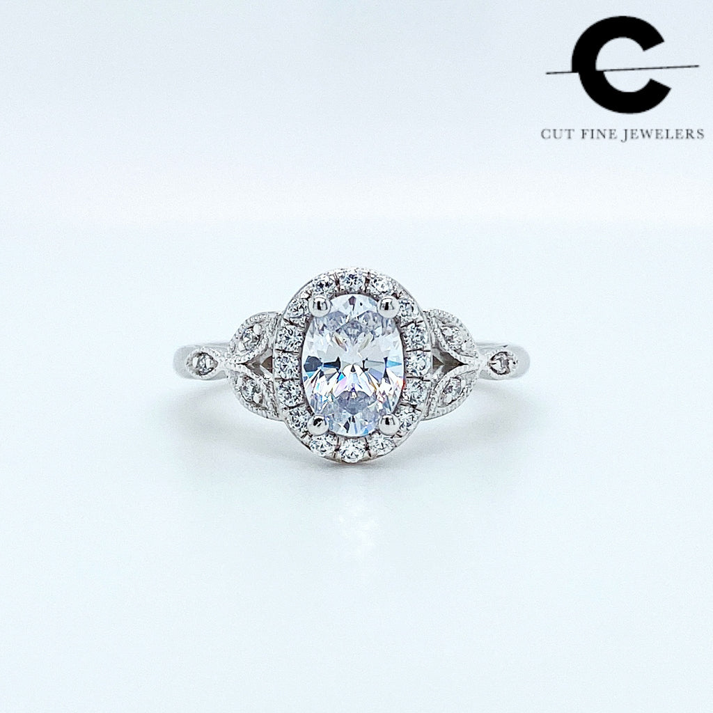 Oval halo vintage style engagement ring setting 140 500