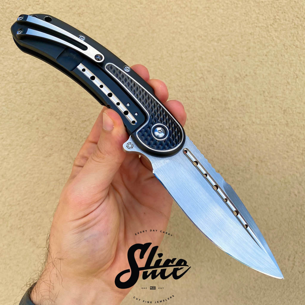 Todd Begg Knives: Steelcraft Series - Bodega - Blue Frame - Blue Diamond  Pattern - Damasteel 101