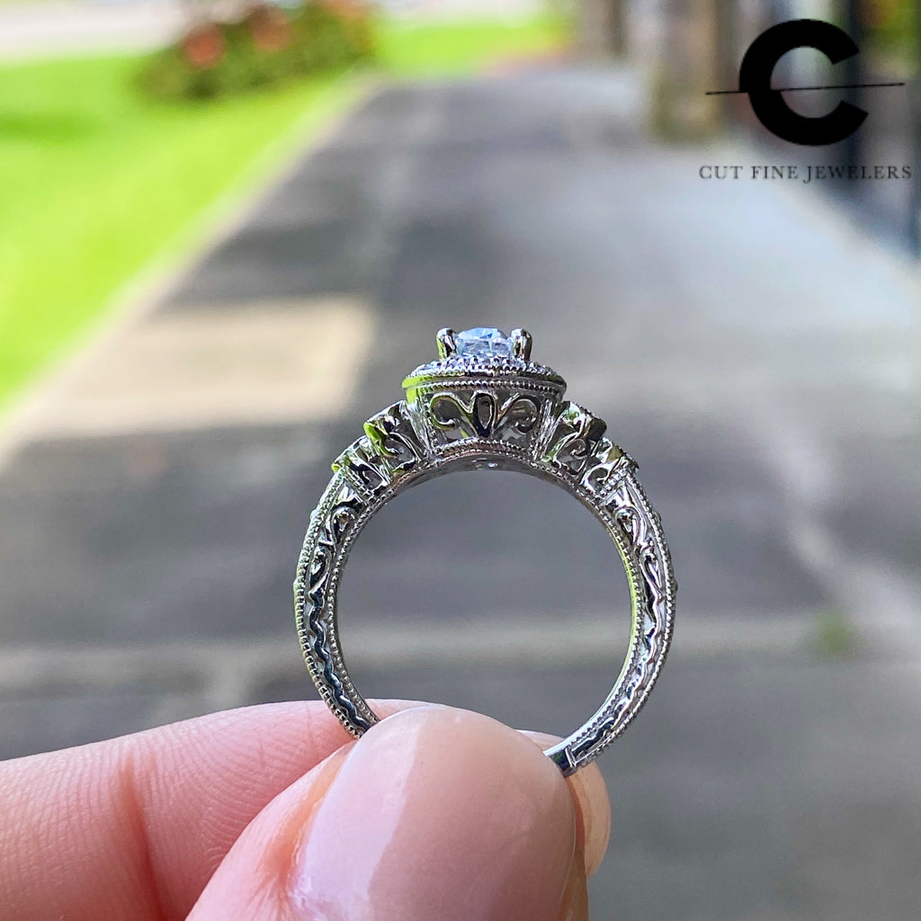 Oval halo vintage style engagement ring setting 140 390
